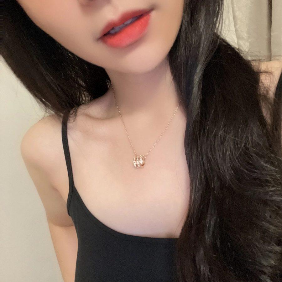 [Rose Jewelrys]SERPENTI PINK GOLD NECKLACE DOUBLE RING DIAMOND