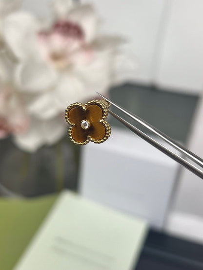 [Rose Jewelry]CLOVER MEDIUM 1 MOTIFS TIGER EYE  DIAMOND  EARRINGS