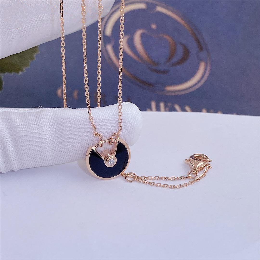 [Rose Jewelrys]AMULETTE ROSE GOLD ONYX NECKLACE