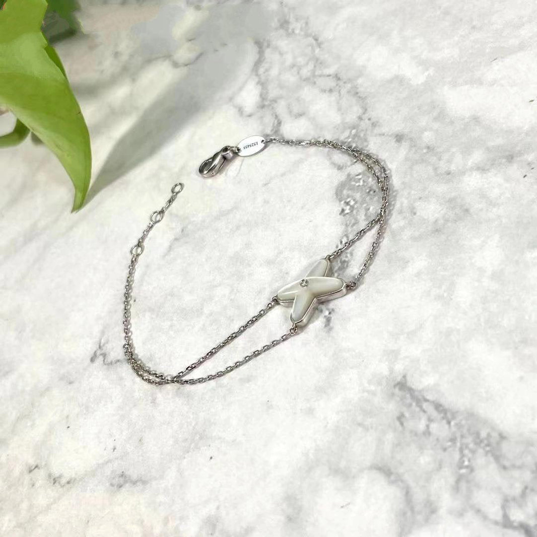 [🌹Rose💎]JEUX BRACELET WHITE MOP SILVER 1 DIAMOND