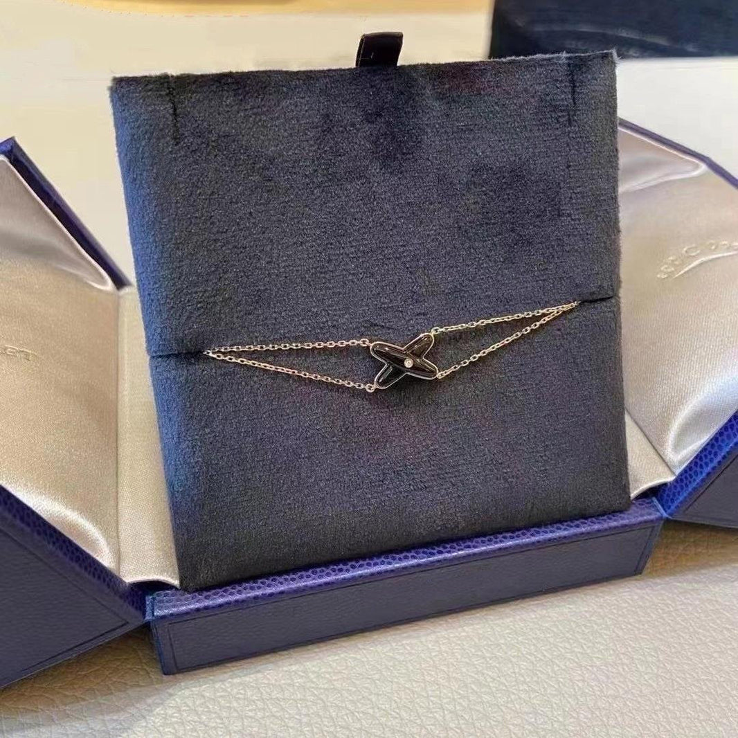 [🌹Rose💎]JEUX BRACELET ONYX PINK GOLD 1 DIAMOND