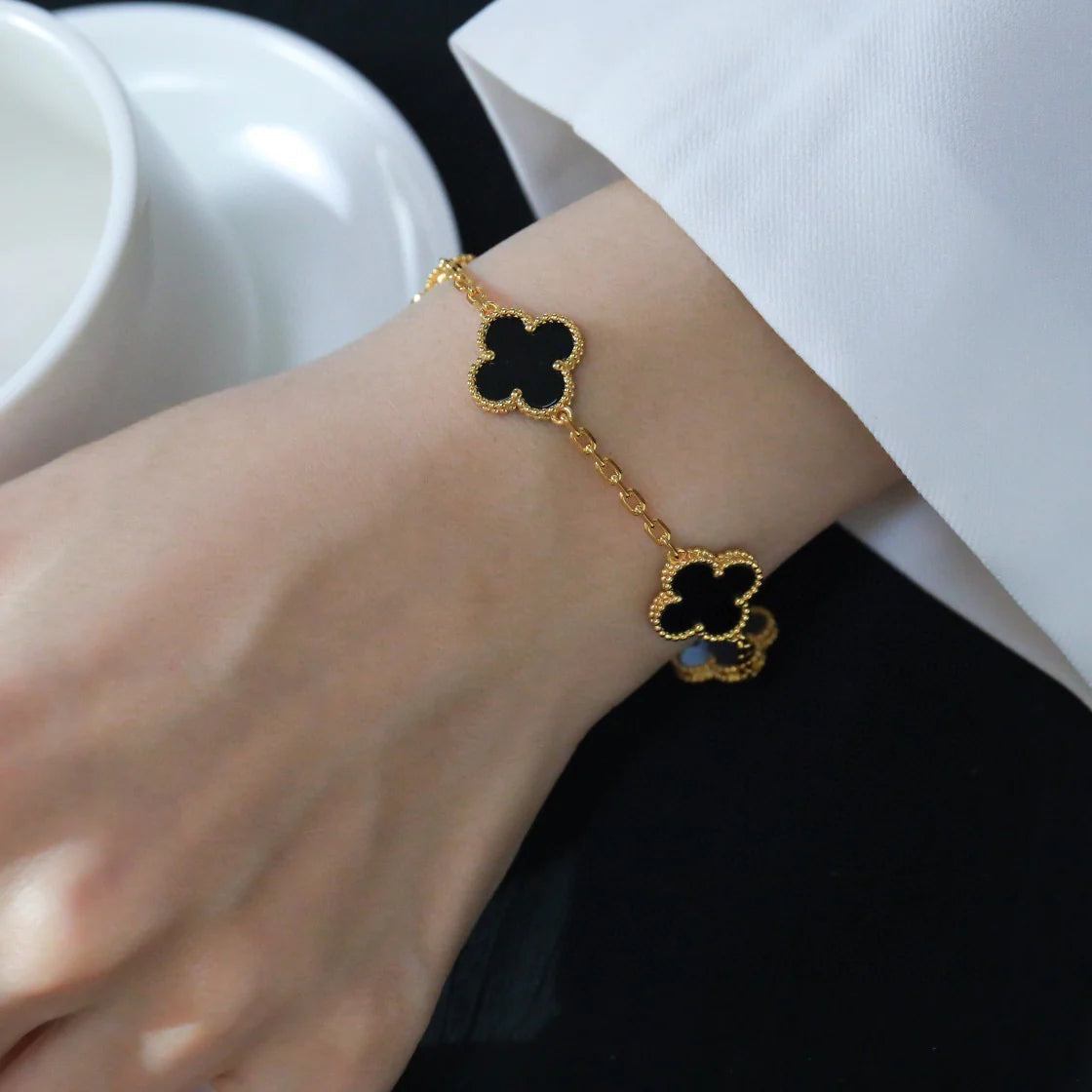 [Rose Jewelrys]CLOVER  5 MOTIFS BLACK ONYX BRACELET
