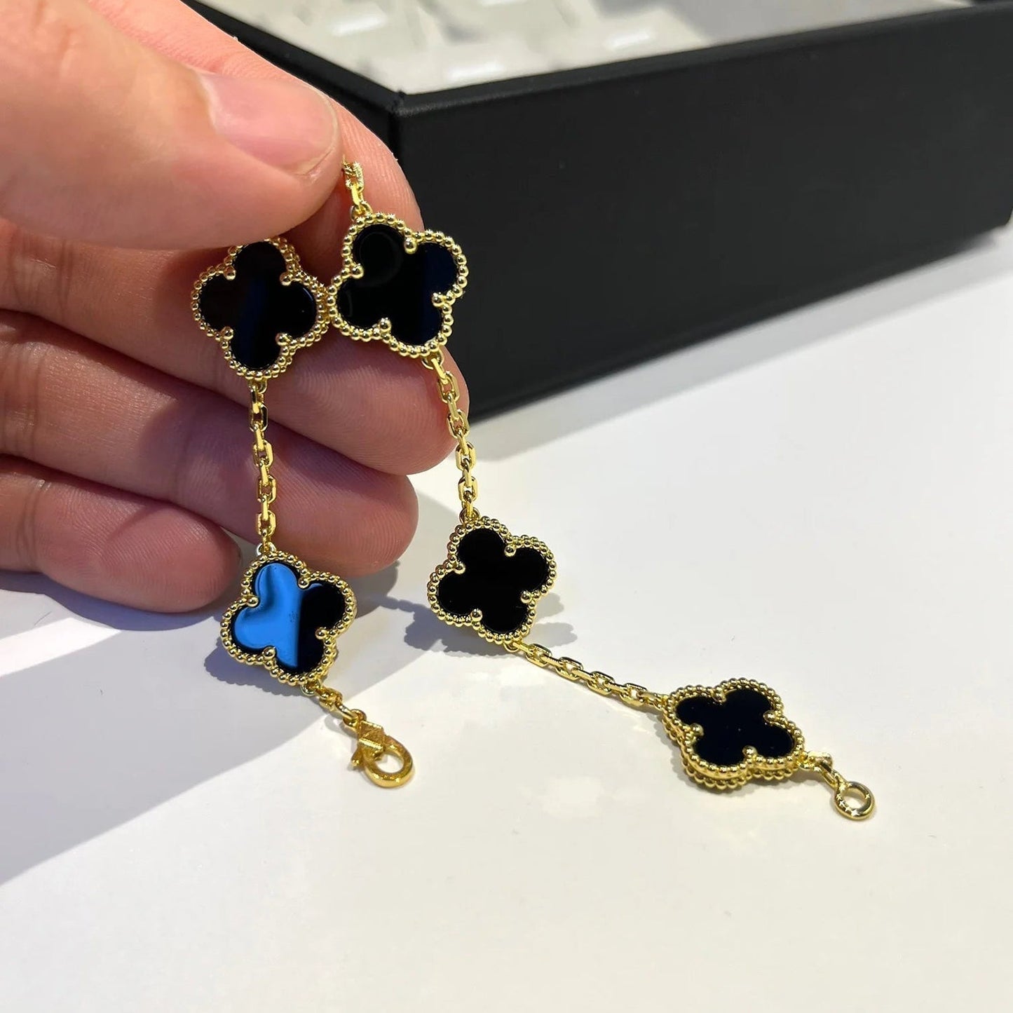 [Rose Jewelrys]CLOVER  5 MOTIFS BLACK ONYX BRACELET