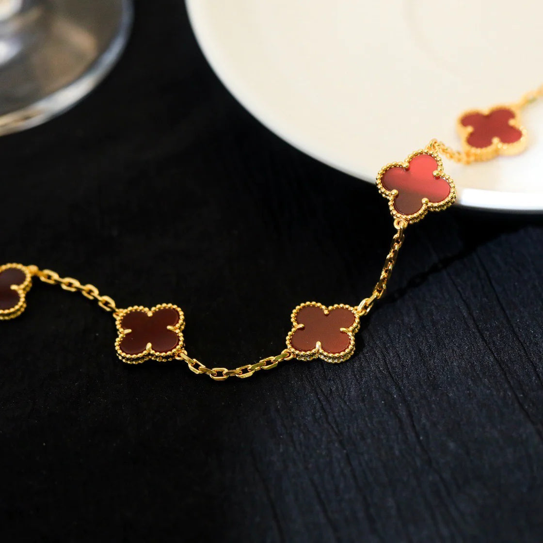 [Rose Jewelrys]CLOVER 5 MOTIFS RED AGATE  BRACELET