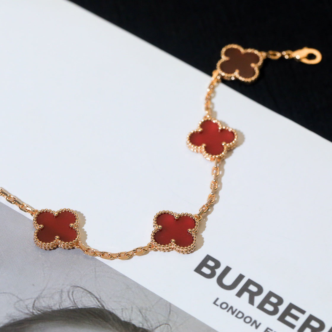[Rose Jewelrys]CLOVER 5 MOTIFS RED AGATE  BRACELET