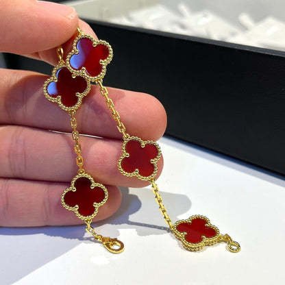 [Rose Jewelrys]CLOVER 5 MOTIFS RED AGATE  BRACELET