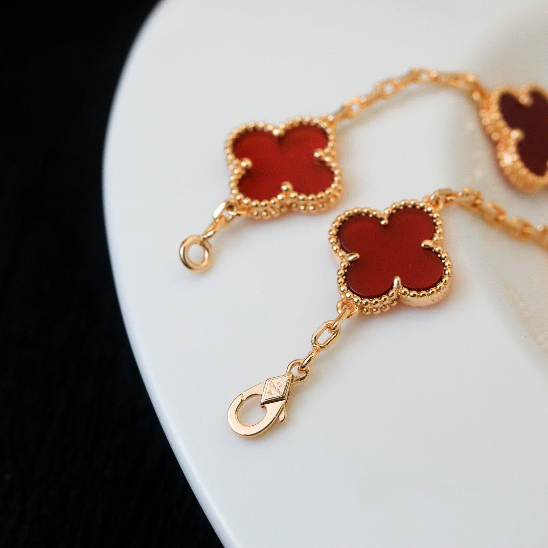 [Rose Jewelrys]CLOVER 5 MOTIFS RED AGATE  BRACELET