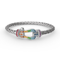 [🌹Rose💎]FORC LARGE HORSESHOE  COLORED DIAMOND BRACELET SILVER