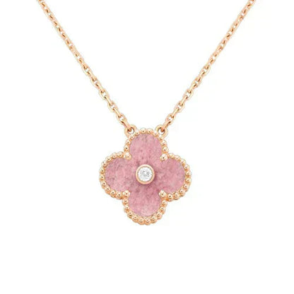 [Rose Jewelrys]CLOVER 15MM DIAMOND RHODONITE NECKLACE