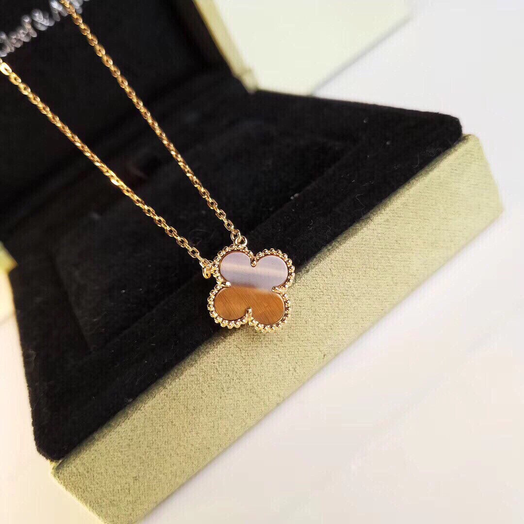 [Rose Jewelry]CLOVER 15MM YELLOW TIGER'S EYE AGATE NECKLACE