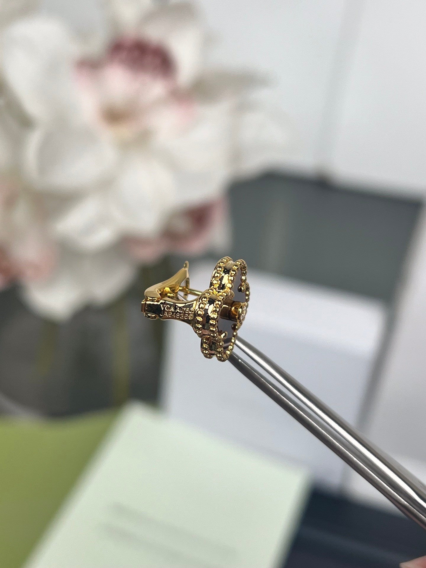 [Rose Jewelry]CLOVER MEDIUM 1 MOTIFS TIGER EYE  DIAMOND  EARRINGS