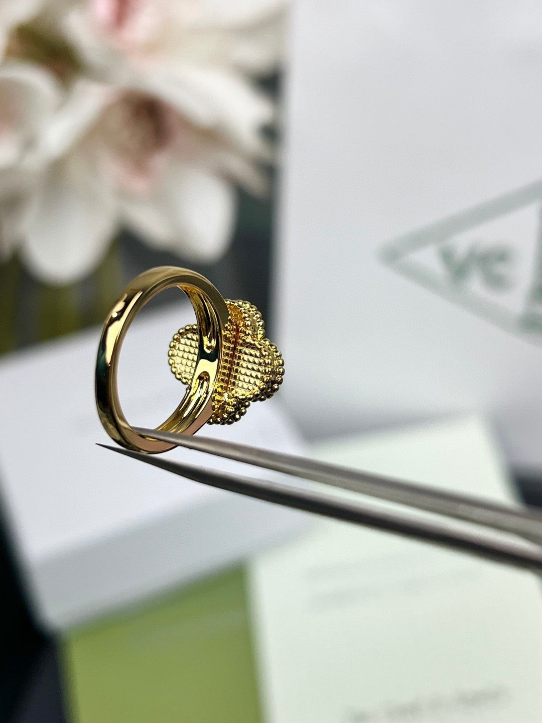 [Rose Jewelrys]CLOVER TIGER'S EYE RING GOLD DIAMOND