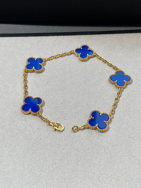 [🌹Rose💎]CLOVER 5 MOTIFS PRUSSIA BLUE BRACELET