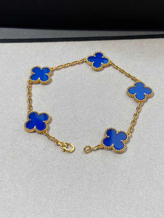 []CLOVER 5 MOTIFS PRUSSIA BLUE BRACELET