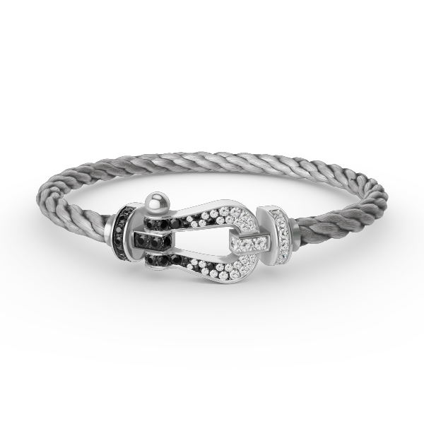 [🌹Rose💎]FORCE LARGE HORSESHOE BLACK WHITE DIAMOND BRACELET SILVER