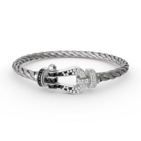 [🌹Rose💎]FORCE LARGE HORSESHOE BLACK WHITE DIAMOND BRACELET SILVER