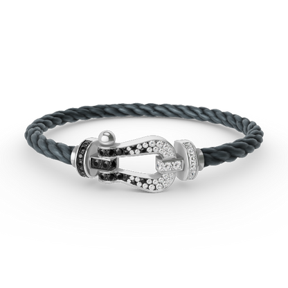 [Rose Jewelrys]FORCE LARGE HORSESHOE BLACK WHITE DIAMOND BRACELET SILVER