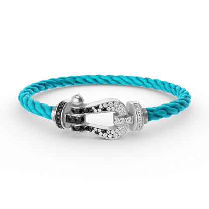 [Rose Jewelrys]FORCE LARGE HORSESHOE BLACK WHITE DIAMOND BRACELET SILVER