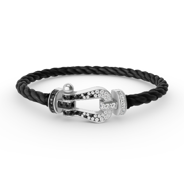 [Rose Jewelrys]FORCE LARGE HORSESHOE BLACK WHITE DIAMOND BRACELET SILVER