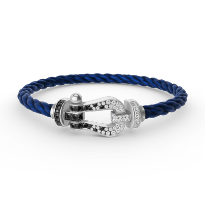 [Rose Jewelrys]FORCE LARGE HORSESHOE BLACK WHITE DIAMOND BRACELET SILVER