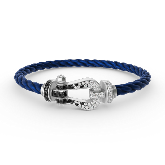 [Rose Jewelrys]FORCE LARGE HORSESHOE BLACK WHITE DIAMOND BRACELET SILVER