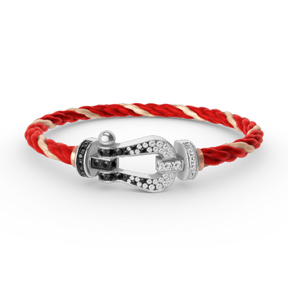 [Rose Jewelrys]FORCE LARGE HORSESHOE BLACK WHITE DIAMOND BRACELET SILVER