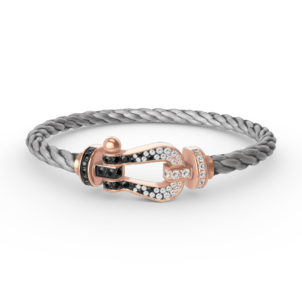 [Rose Jewelrys]FORCE LARGE HORSESHOE BLACK WHITE DIAMOND BRACELET ROSE GOLD