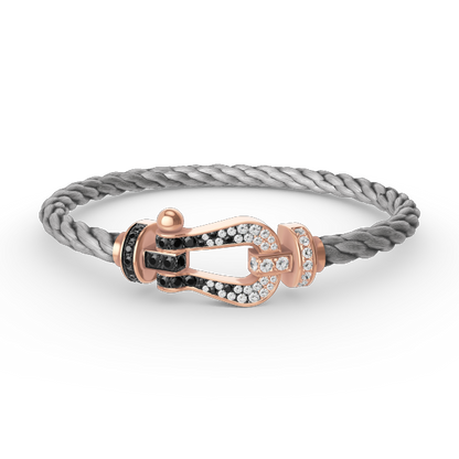 [Rose Jewelrys]FORCE LARGE HORSESHOE BLACK WHITE DIAMOND BRACELET ROSE GOLD
