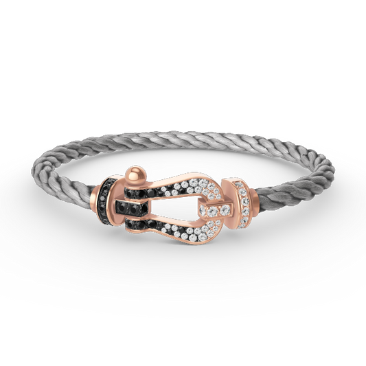 [Rose Jewelrys]FORCE LARGE HORSESHOE BLACK WHITE DIAMOND BRACELET ROSE GOLD