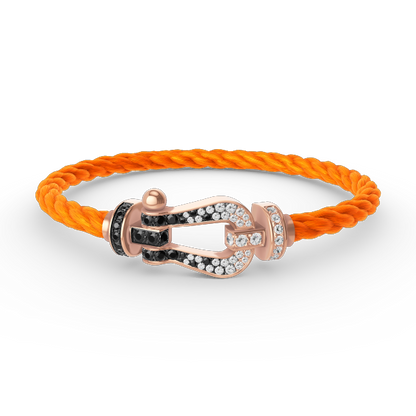 [Rose Jewelrys]FORCE LARGE HORSESHOE BLACK WHITE DIAMOND BRACELET ROSE GOLD