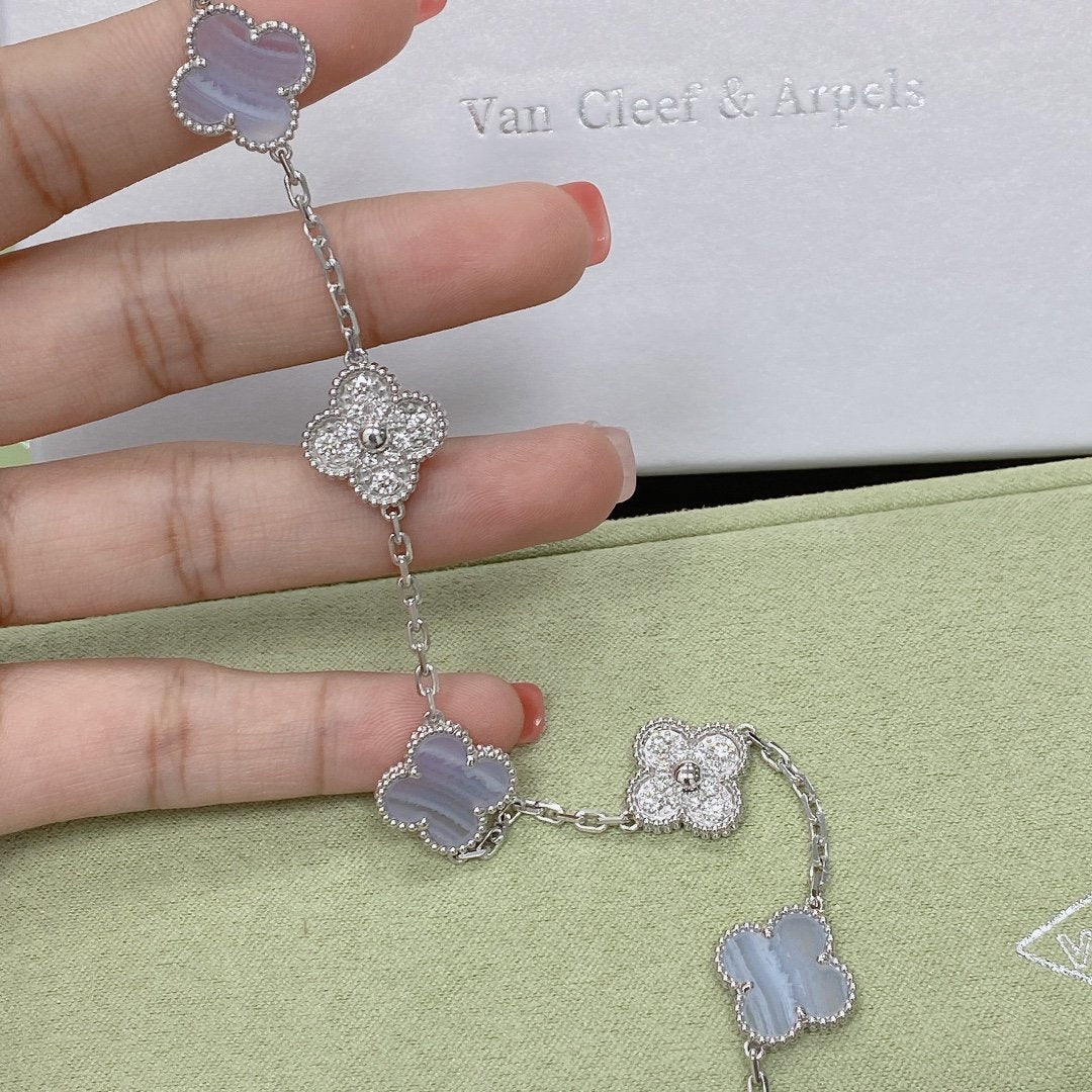 [Rose Jewelrys]CLOVER  5 MOTIF DIAMOND PURPLE CHALCEDONY BRACELET SILVER