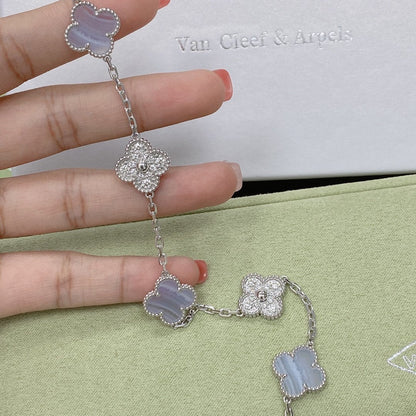 [Rose Jewelrys]CLOVER  5 MOTIF DIAMOND PURPLE CHALCEDONY BRACELET SILVER