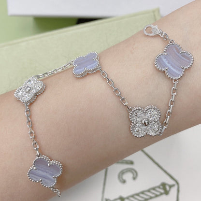 [Rose Jewelrys]CLOVER  5 MOTIF DIAMOND PURPLE CHALCEDONY BRACELET SILVER