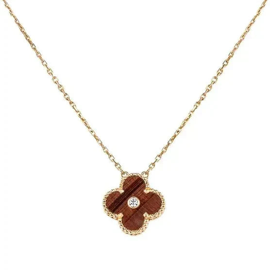 [Rose Jewelrys]CLOVER 15MM DIAMOND AND YELLOW TIGER'S EYE AGATE necklace