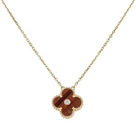 [Rose Jewelrys]CLOVER 15MM DIAMOND AND YELLOW TIGER'S EYE AGATE necklace