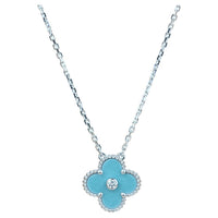 [🌹Rose💎]CLOVER 15MM DIAMOND SVRES PORCELAIN  NECKLACE SILVER