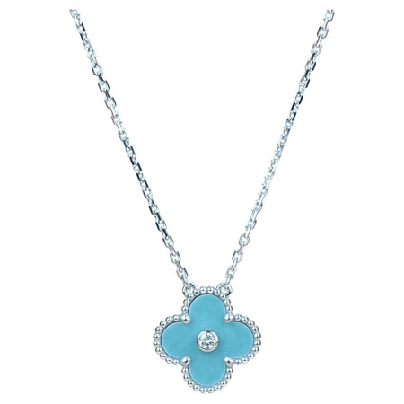 [🌹Rose💎]CLOVER 15MM DIAMOND SVRES PORCELAIN  NECKLACE SILVER