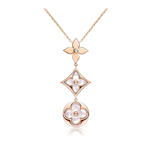 [Rose Jewelrys]COLOR BLOSSOM LARIAT NECKLACE PINK GOLD WHITE MOTHER PEARL AND DIAMOND