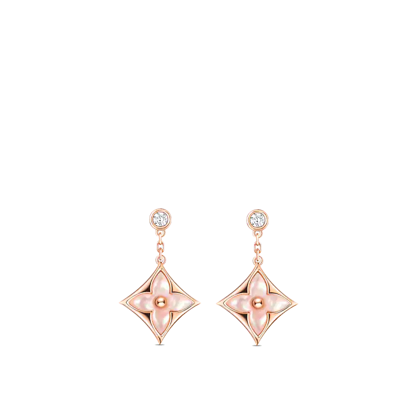 [Rose Jewelrys]DOUBLE STAR PINK GOLD MOP DROP EARRINGS