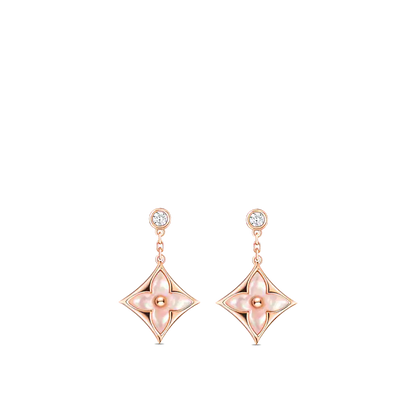 [Rose Jewelrys]DOUBLE STAR PINK GOLD MOP DROP EARRINGS