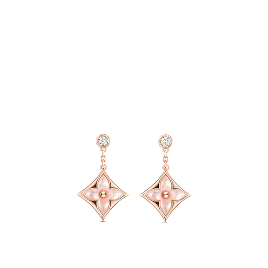 [Rose Jewelrys]DOUBLE STAR PINK GOLD MOP DROP EARRINGS