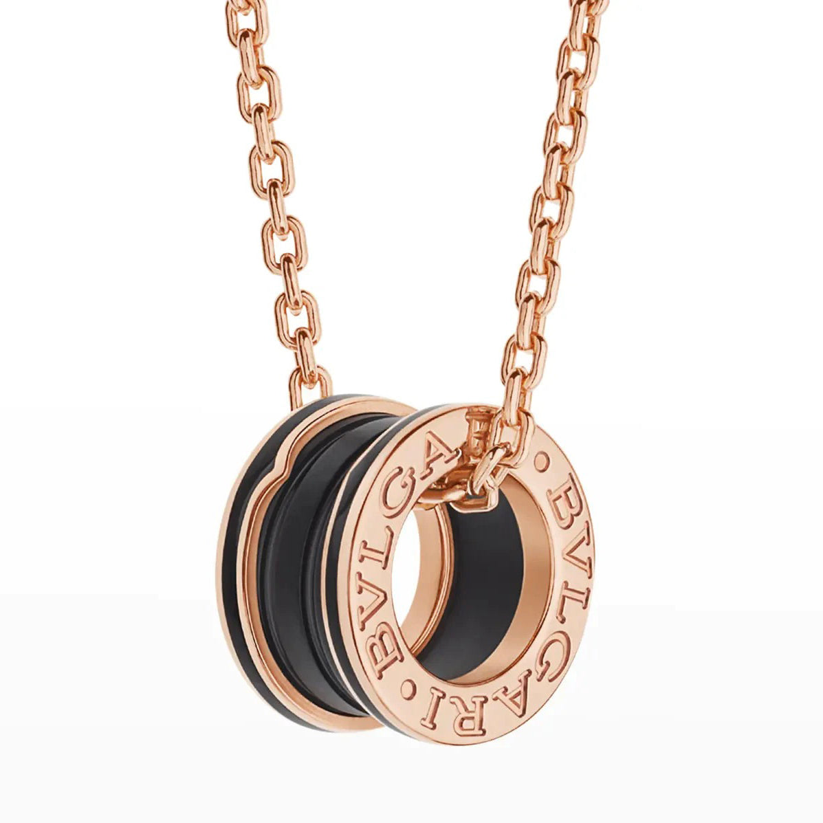 []ZERO 1 BLACK CERAMIC PINK GOLD NECKLACE