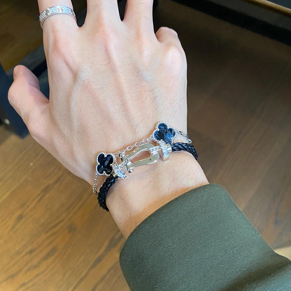 [Rose Jewelrys]CLOVER 5 MOTIF PIETERSITE SILVER BRACELET