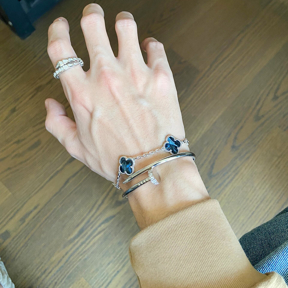 [Rose Jewelrys]CLOVER 5 MOTIF PIETERSITE SILVER BRACELET