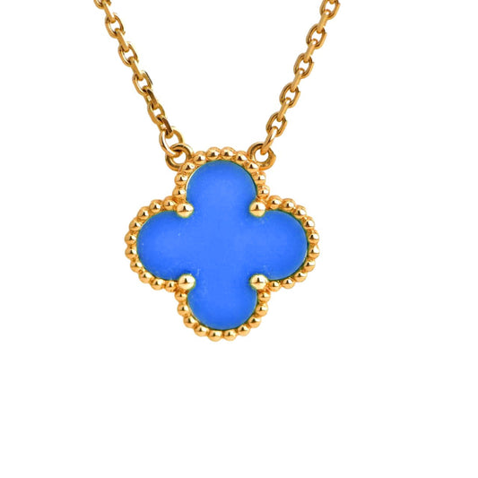 [Rose Jewelrys]CLOVER 15MM BLUE AGATE NECKLACE