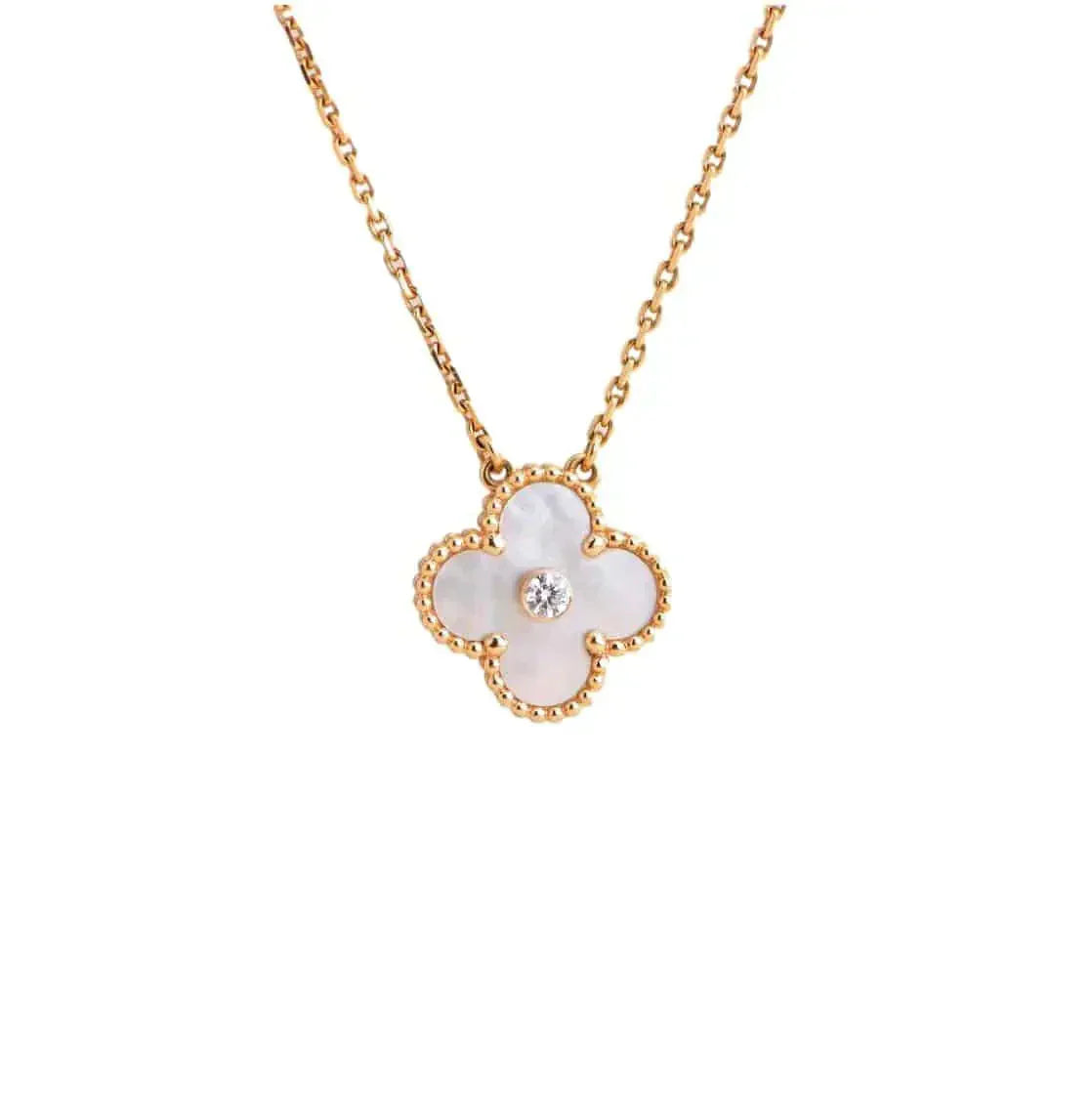 [Rose Jewelrys]CLOVER 15MM DIAMOND WHITE FRITILLARIA NECKLACE