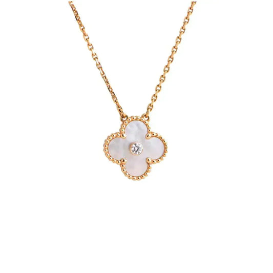 [Rose Jewelrys]CLOVER 15MM DIAMOND WHITE FRITILLARIA NECKLACE