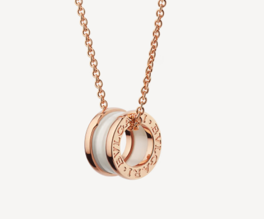 []ZERO 1 WHITE CERAMIC PINK GOLD NECKLACE