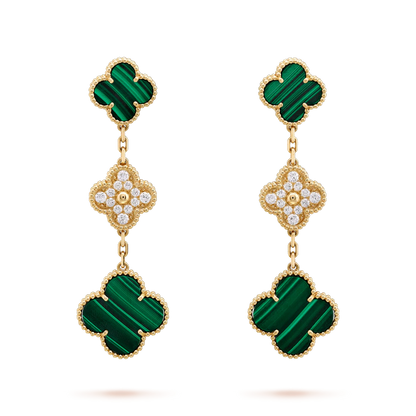 [Rose Jewelrys]CLOVER EARRINGS GOLD MALACHITE DIAMOND 3 MOTIF