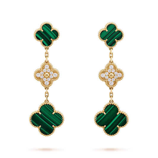 [Rose Jewelrys]CLOVER EARRINGS GOLD MALACHITE DIAMOND 3 MOTIF